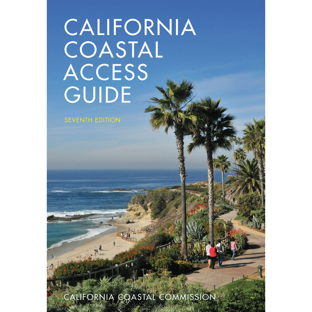 the cover of California Coastal Access Guide, featuring palm trees and a beach view