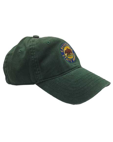 a forest green baseball hat with an embroidered California State Parks logo