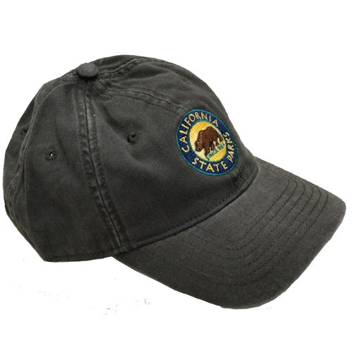 an olive green baseball hat with an embroidered California State Parks logo