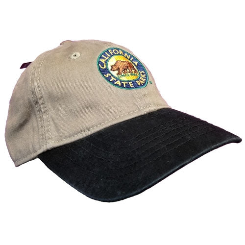 a baseball hat with a sage cap and a black bill, and an embroidered California State Parks logo