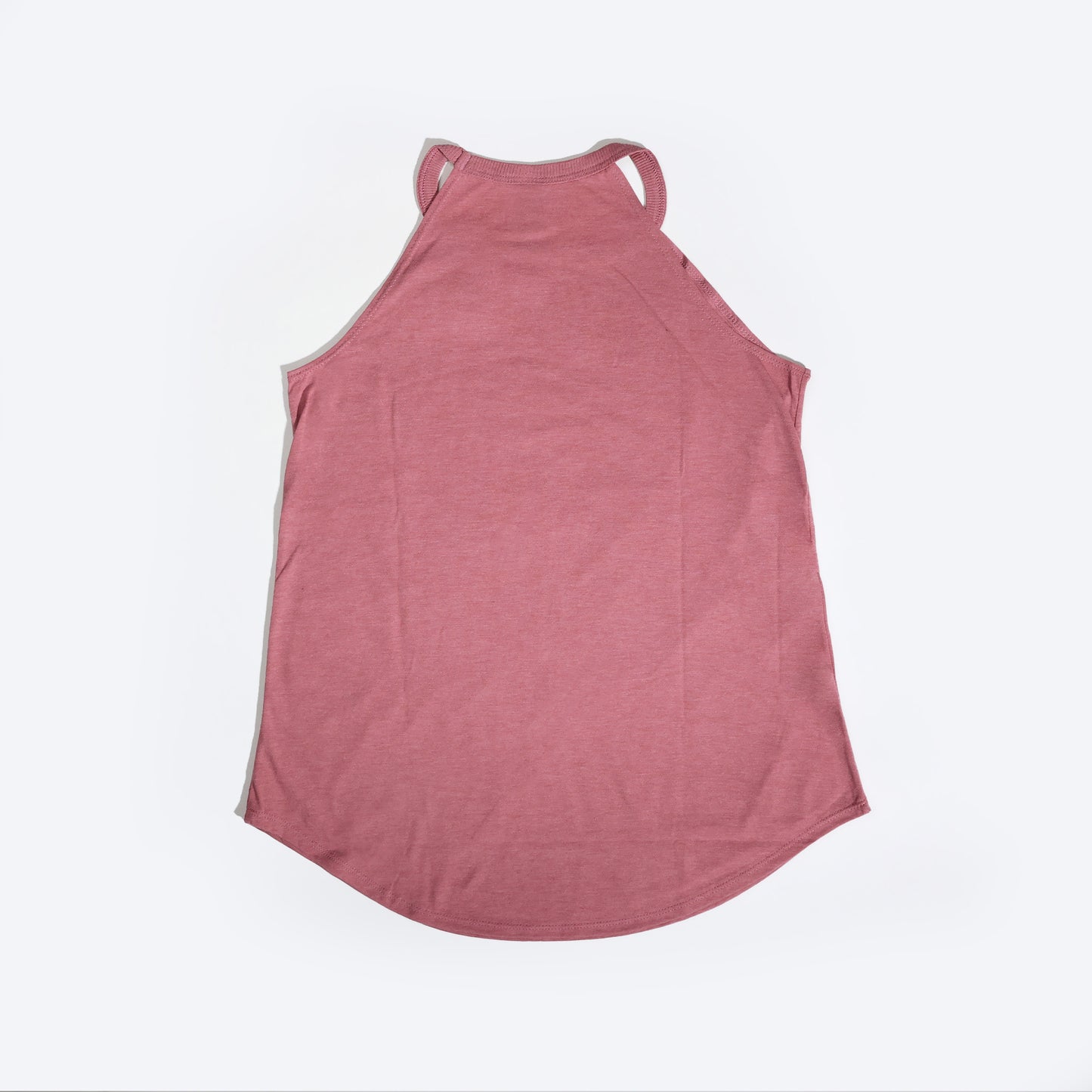 the back of the pink tank top with spaghetti straps and a high back