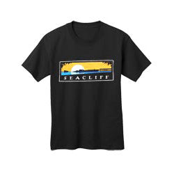 a black t-shirt with an illustration of Seacliff State Beach