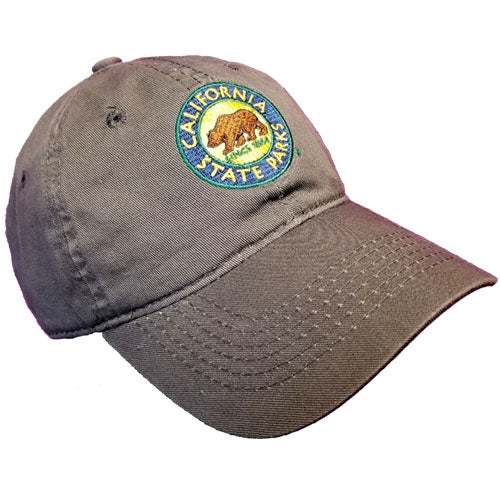 a charcoal gray baseball hat with an embroidered California State Parks logo